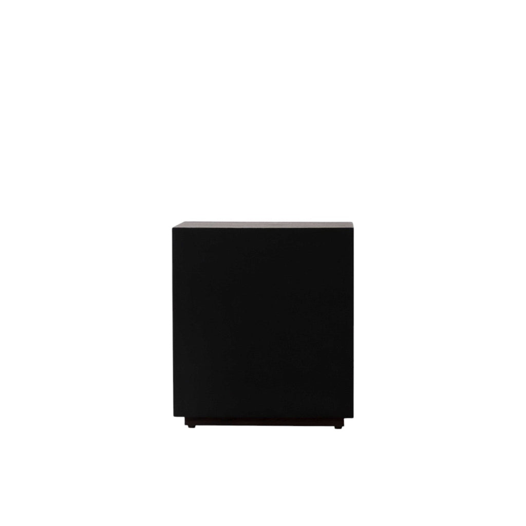 Homecrest Mersham bedside table in a minimalist black solid hardwood finish with a clean square design.