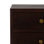 Homecrest Mersham bedside table in dark solid hardwood with two drawers and round brass knobs