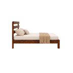 Homecrest Hadley solid Sheesham wood bed with triple slat headboard and dark teak finish, side view