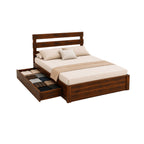 Homecrest Hadley solid Sheesham wood bed with triple slat headboard and pull-out storage drawer in dark wood finish