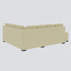 Homecrest Merrow L-shape sofa cum bed in beige velvet with a solid wood frame, shown from the back view.