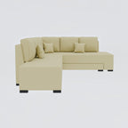 Homecrest Merrow beige velvet L-shape sofa bed with a solid wood frame and matching throw pillows