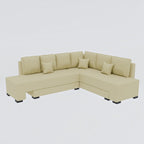 Homecrest Merrow beige velvet L-shape sofa bed with a lounger and matching throw pillows on a white background.