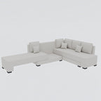 Homecrest Merrow L-shape sofa bed in ivory velvet with a solid wood frame and matching scatter cushions