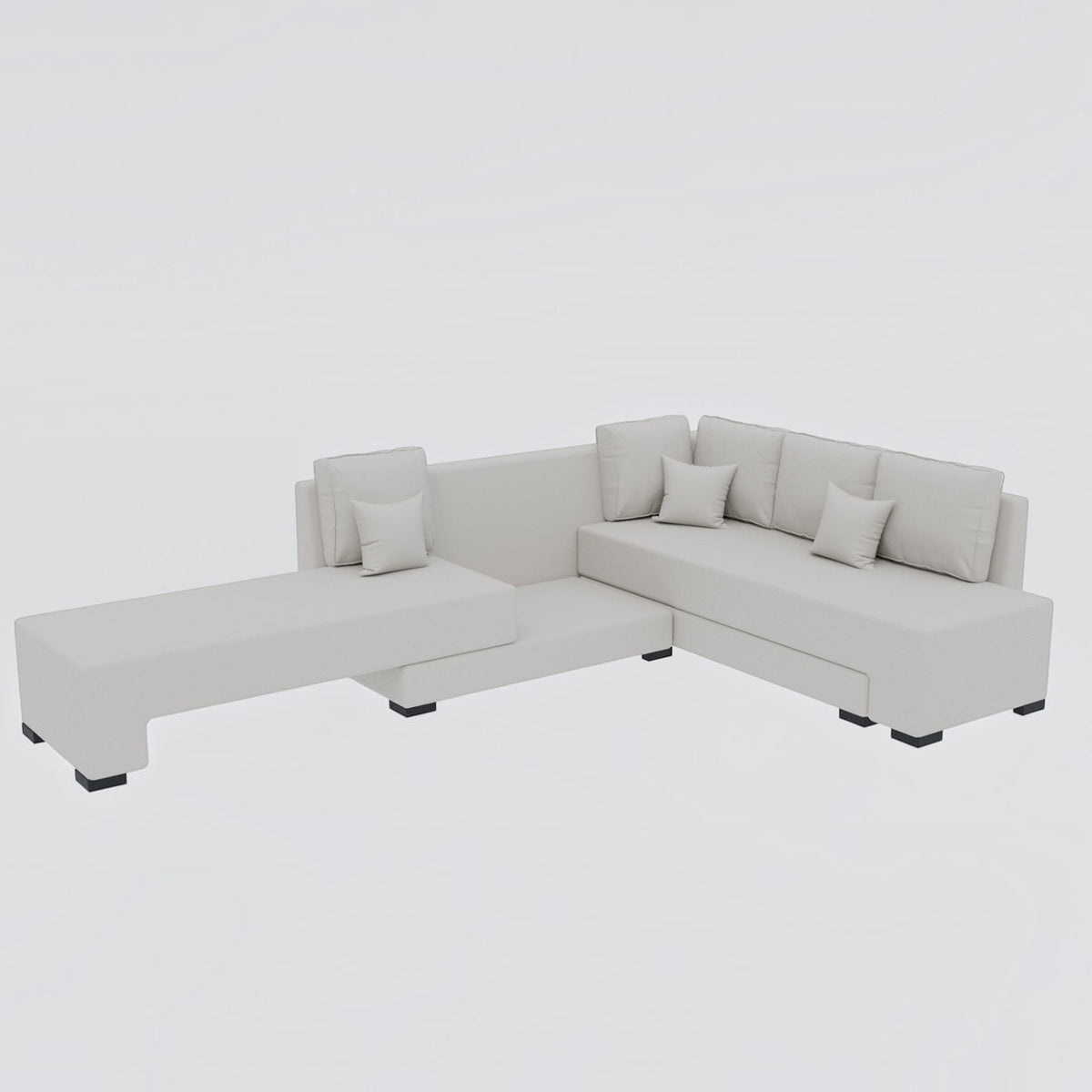 Homecrest Merrow L-shape sofa bed in ivory velvet with a solid wood frame and matching scatter cushions