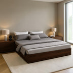 Homecrest Neave solid sheesham wood storage bed frame in dark wood finish, featuring a low-profile headboard-less design.