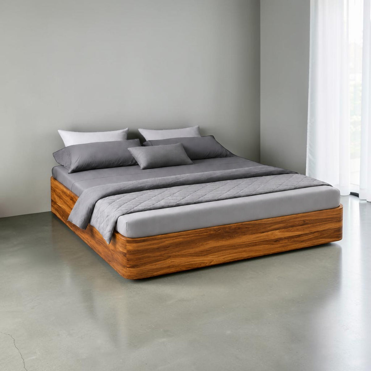 Homecrest Neave solid sheesham wood storage bed frame with a natural wood grain finish and no headboard