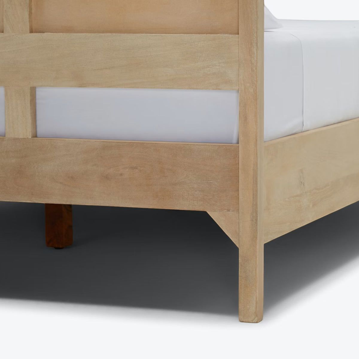 Homecrest natural mango wood bed frame with sturdy legs and clean minimalist design