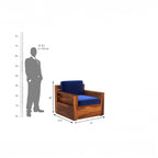 Homecrest Netley 5 seater wooden sofa set in blue fabric with walnut finish sheesham wood frame and dimension guide