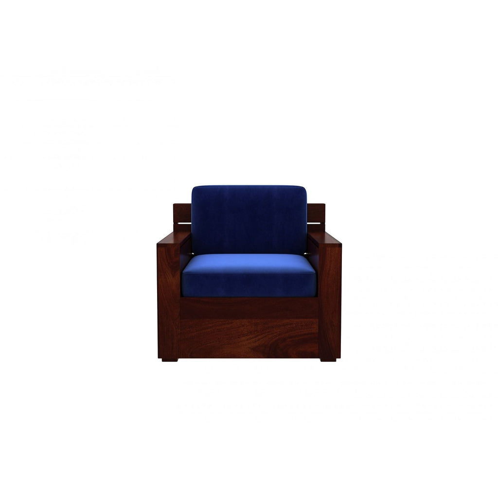 Homecrest Netley 5 seater wooden sofa set in blue fabric with a dark walnut finish Sheesham wood frame