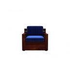Homecrest Netley 5 seater wooden sofa set in blue fabric with a dark walnut finish Sheesham wood frame
