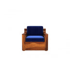 Homecrest Netley 5 seater wooden sofa set in blue velvet upholstery with a rich walnut finish sheesham wood frame.