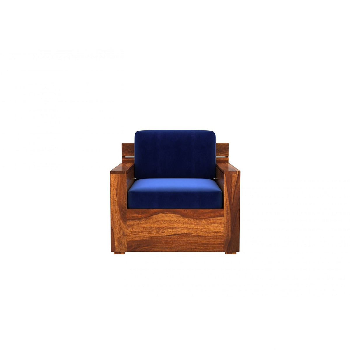 Homecrest Netley 5 seater wooden sofa set in blue velvet upholstery with a rich walnut finish sheesham wood frame.