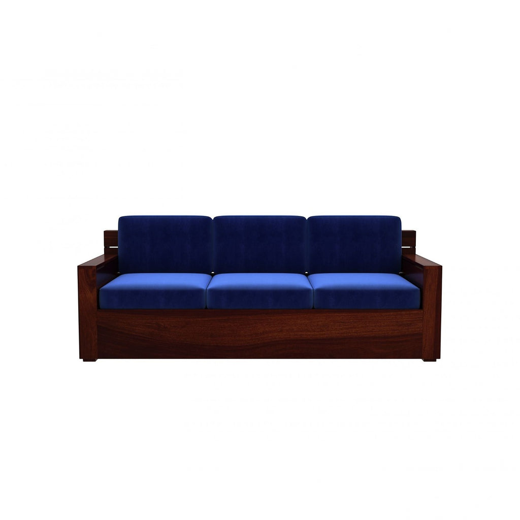 Homecrest Netley 5 seater sofa in blue fabric with a dark walnut finish Sheesham wood frame
