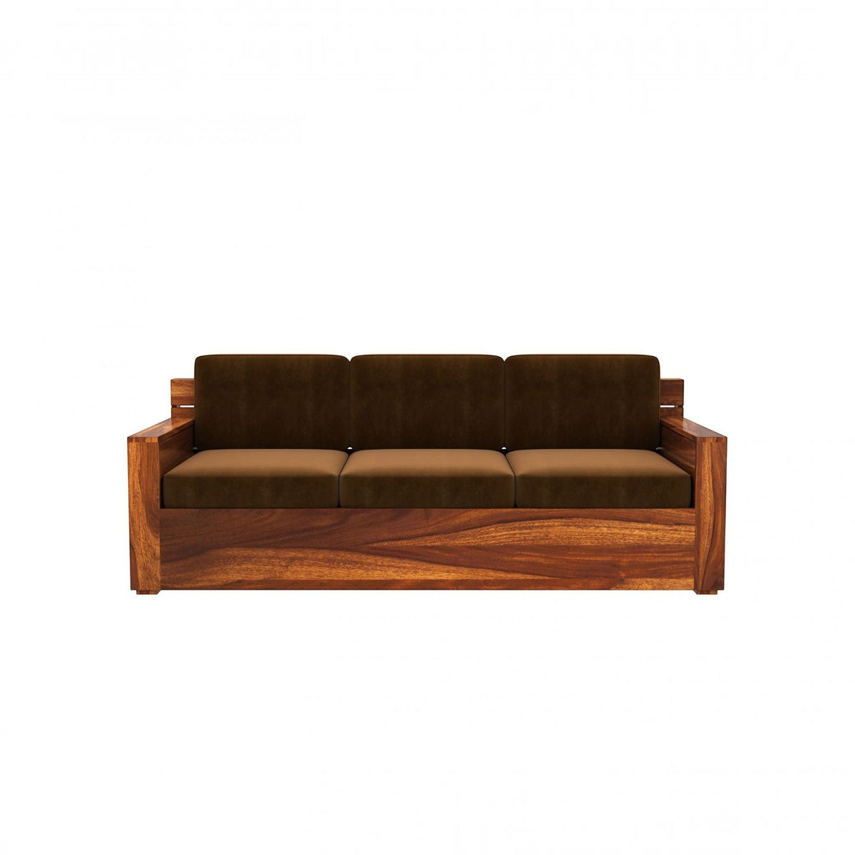 Homecrest Netley 3-seater sofa in brown upholstery with a walnut finish solid Sheesham wood frame