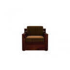 Homecrest Netley single seater sofa in brown upholstery with a dark walnut finish Sheesham wood frame
