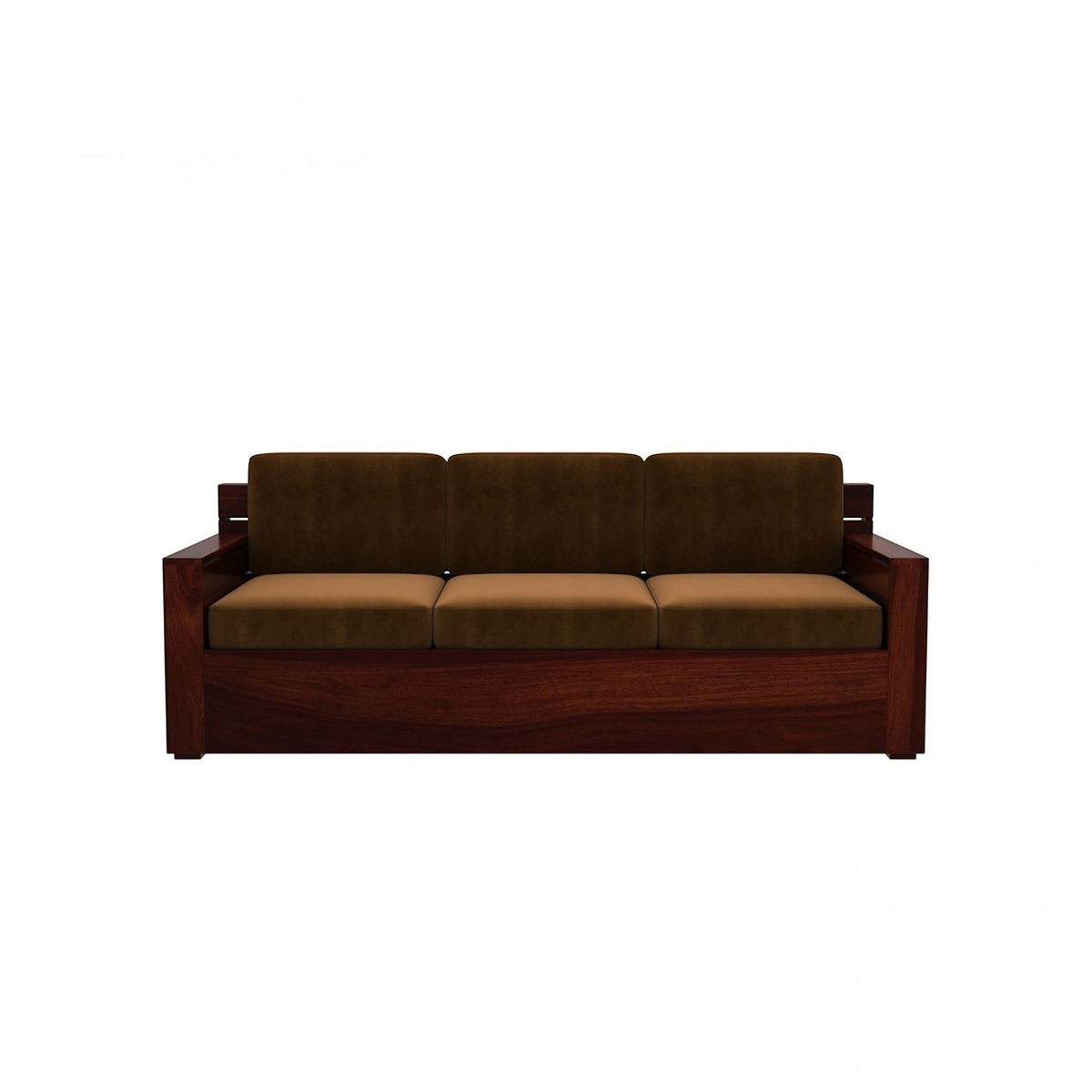 Homecrest Netley 5 seater rectangular sofa in brown fabric with a dark walnut finish Sheesham wood frame