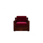 Homecrest Netley single seater armchair in burgundy velvet upholstery with a dark walnut finish Sheesham wood frame.