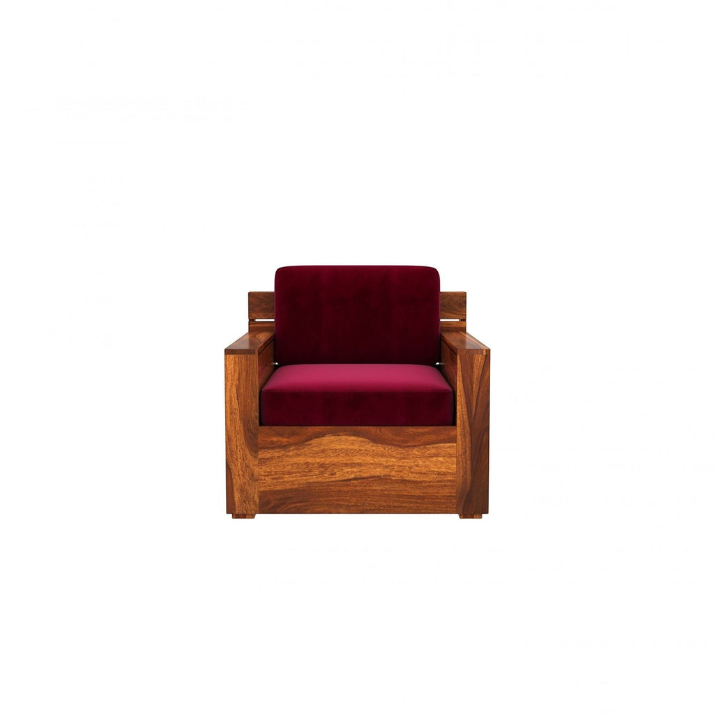 Homecrest Netley single seater armchair in burgundy velvet upholstery with a solid teak finish Sheesham wood frame