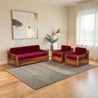 Homecrest Netley 5 seater Chesterfield sofa set in burgundy velvet with a rich walnut finish Sheesham wood frame