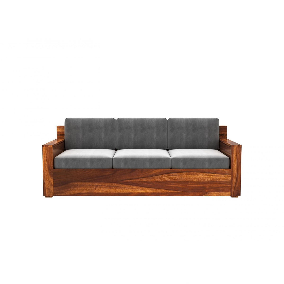 Homecrest Netley 3-seater sofa in grey fabric with a rich walnut finish Sheesham wood frame
