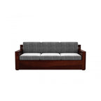 Homecrest Netley 3-seater sofa in grey fabric with a dark walnut finish Sheesham wood frame