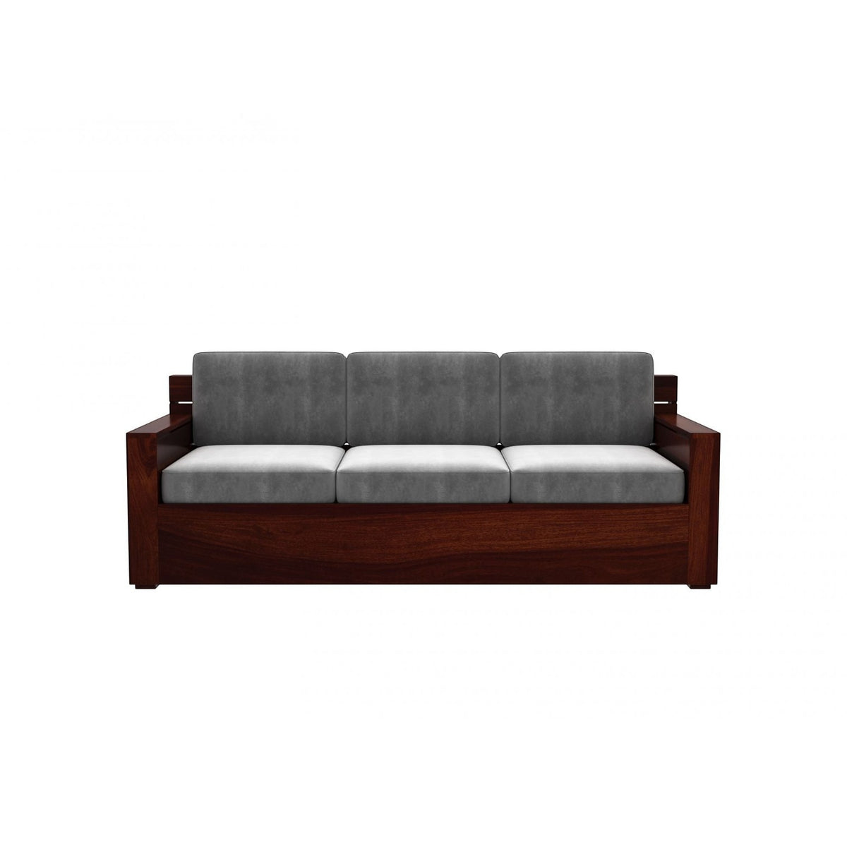 Homecrest Netley 3-seater sofa in grey fabric with a dark walnut finish Sheesham wood frame