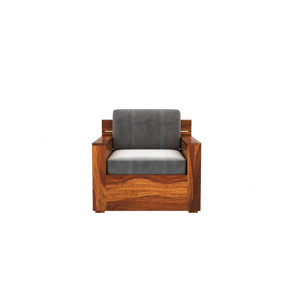Homecrest Netley 5 seater wooden sofa chair in grey upholstery with a rich walnut finish Sheesham wood frame