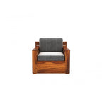 Homecrest Netley 5 seater wooden sofa chair in grey upholstery with a rich walnut finish Sheesham wood frame