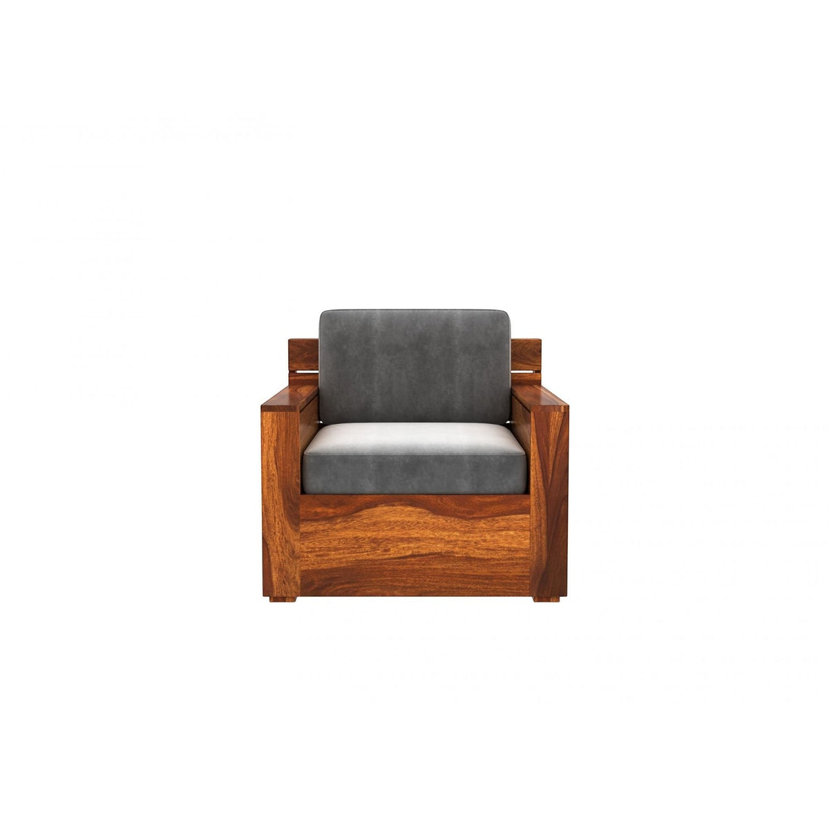 Homecrest Netley 5 seater wooden sofa chair in grey upholstery with a rich walnut finish Sheesham wood frame