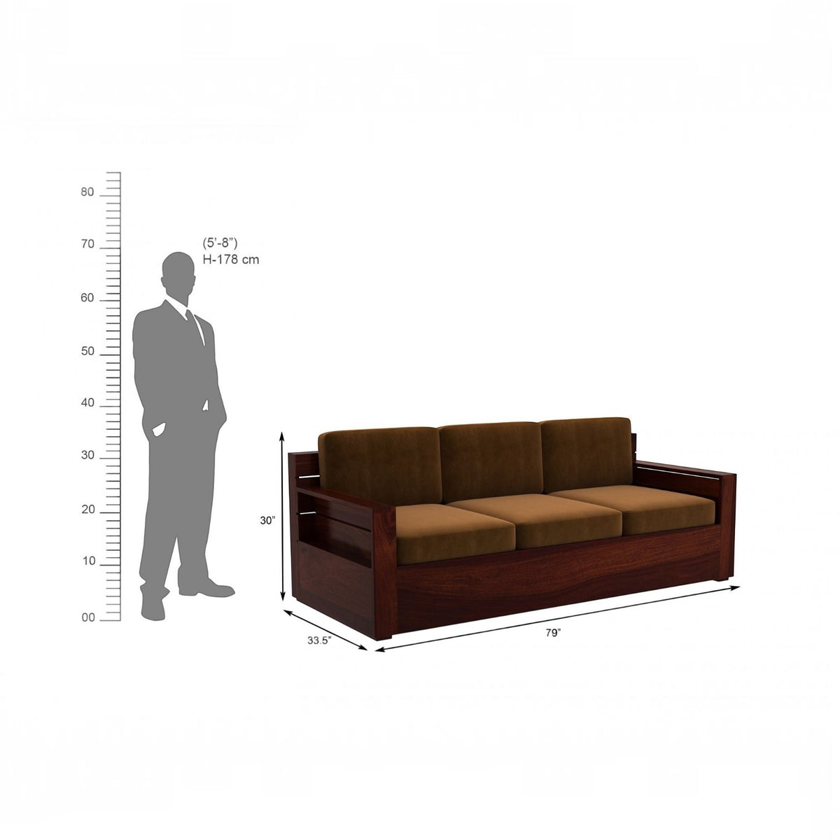 Homecrest Netley 5 seater brown Chesterfield sofa set made of Sheesham wood with high density foam cushions