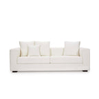 Homecrest Nesta low-profile deep-seat sofa in cream fabric with broad arms and decorative throw cushions