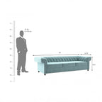 Homecrest Oakley 3-seater Chesterfield sofa in dusk blue velvet with button tufting and nailhead trim dimensions