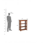 Homecrest Perrin compact sheesham bookshelf with three open shelves and a natural wood grain finish shown with scale