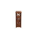 Homecrest Perrin compact bookshelf in solid sheesham wood with open side shelving and a natural walnut finish