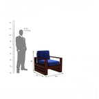 Homecrest Pilton wooden armchair with a deep blue fabric seat and backrest, featuring a dark walnut wood frame.