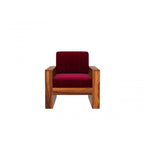 Homecrest Pilton single seater sofa with deep red velvet upholstery and a solid sheesham wood frame.
