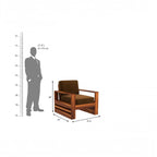 Homecrest Pilton wooden armchair with brown upholstered cushions and a sturdy sheesham wood frame shown with scale