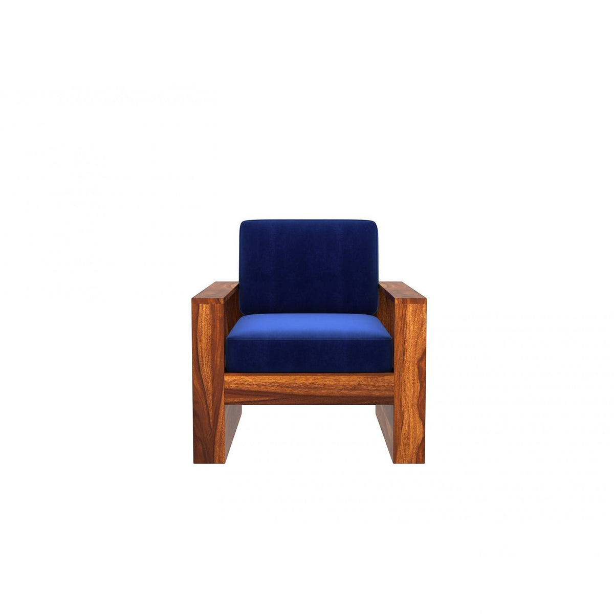 Homecrest Pilton wooden armchair with a rich walnut finish frame and vibrant blue upholstered seat and backrest