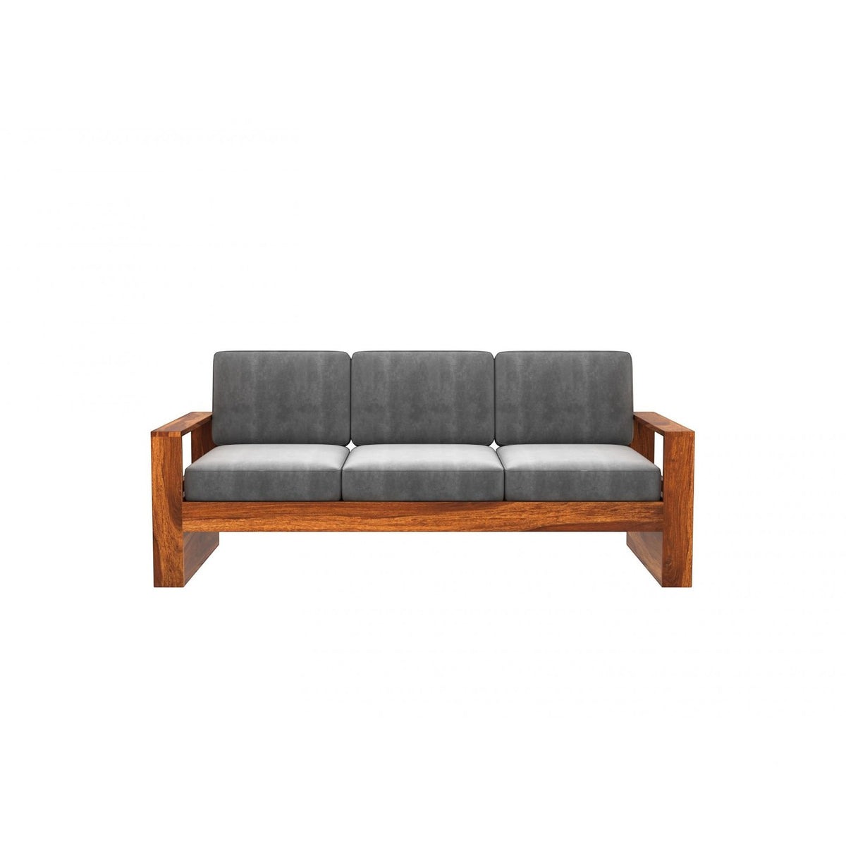 Homecrest Pilton 3-seater sofa with a solid sheesham wood frame and grey upholstered cushions in a modern design.