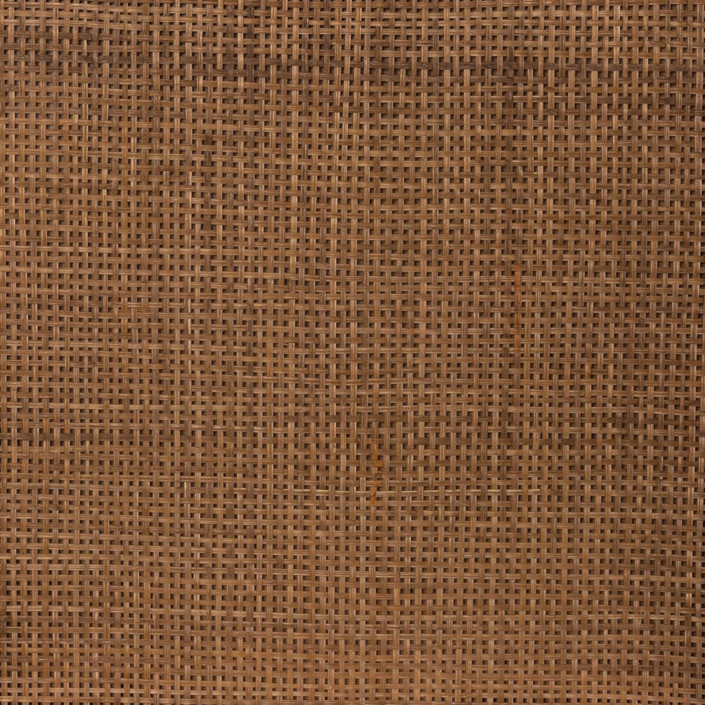 Close-up of the Homecrest rattan headboard featuring a detailed woven texture in a warm walnut brown finish.
