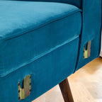 Homecrest Thurston sectional sofa in teal velvet upholstery with exposed metal connector brackets and teak legs.