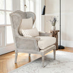 Homecrest Ridlington grey solid wood and rattan wingback armchair with striped accent pillow