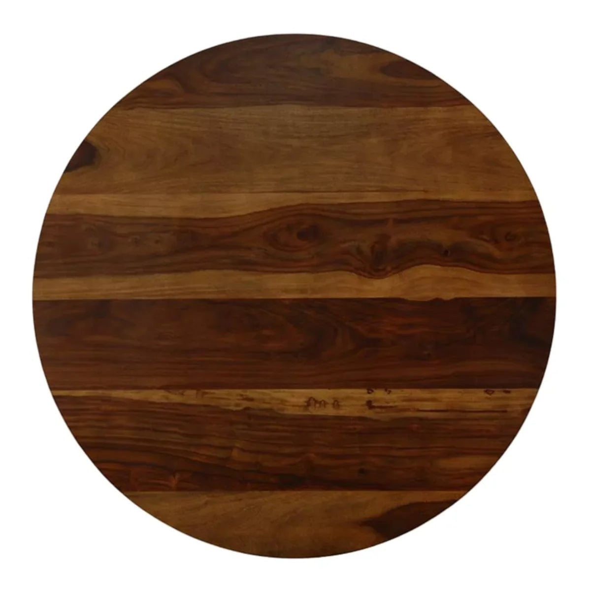 Homecrest round coffee table top made of solid sheesham wood with a rich natural grain pattern