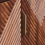 Homecrest Sabine media cabinet featuring solid sheesham wood with fluted door details and gold-toned profile handles.