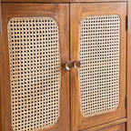 Homecrest Selby sideboard featuring handwoven wicker cabinet doors set in a warm reclaimed teak wood frame