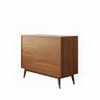 Homecrest Vellore solid sheesham wood chest of drawers with a warm honey finish and tapered legs on a white background