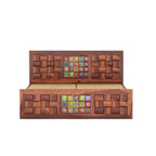 Homecrest Standen king size bed in sheesham wood with honey finish, side storage drawers, and decorative tile inlay.