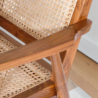 Homecrest Semley armchair featuring a reclaimed teak wood frame and hand-woven natural rattan wicker seat and back.