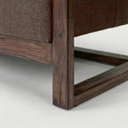 Homecrest 3-seater sofa featuring a dark walnut solid wood box frame base and premium brown textured fabric upholstery.